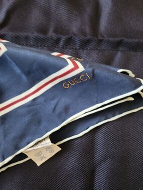Gucci Navy Silk Scarf with Red-White Stripe